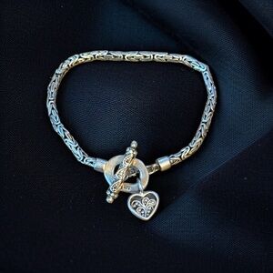 925 Silver CFJ Byzantine toggle heart charm bracelet